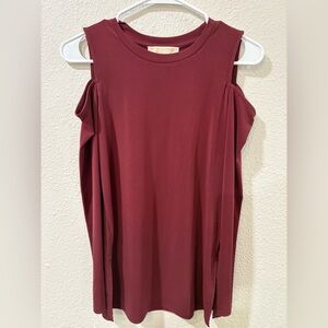 Michael Kors Red Maroon Long Sleeve Cold Shoulder Top Women XS